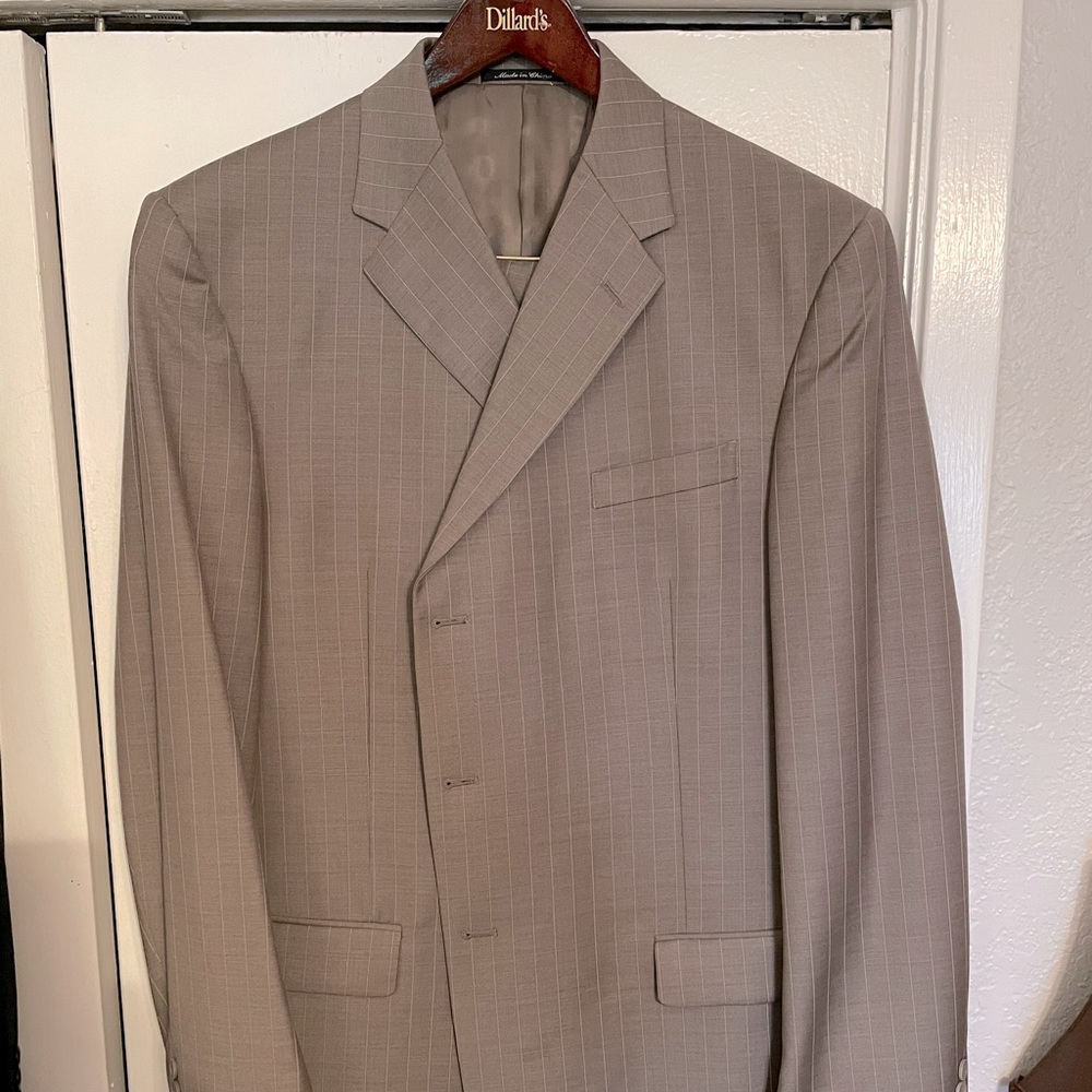 Dillards Murano 3 button suit. Tan pinstripe.